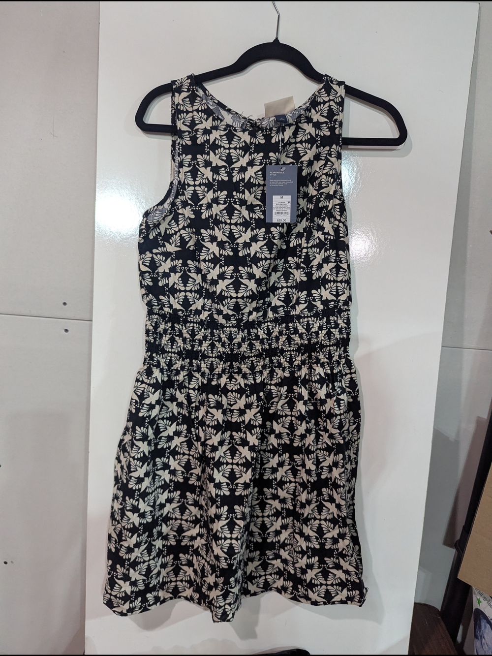 Women’s Black & White Floral Sleeveless Dress by Responsible Style